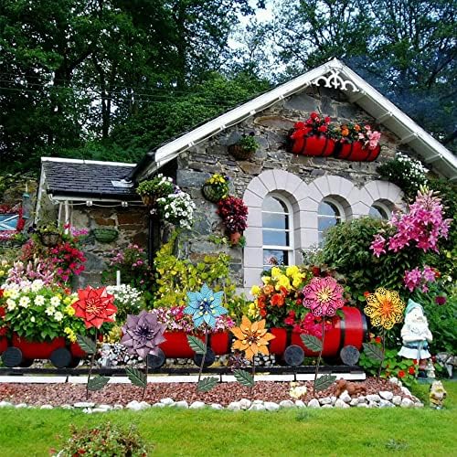 YEAHOME Garden Decor for Outside, 6 Pack Flower Garden Stakes Outdoor Decor Metal Shaking Head Yard Art, Weather Proof Flower Stakes for Yard Porch Lawn Pathway Pot Decorations(Multi-Color)