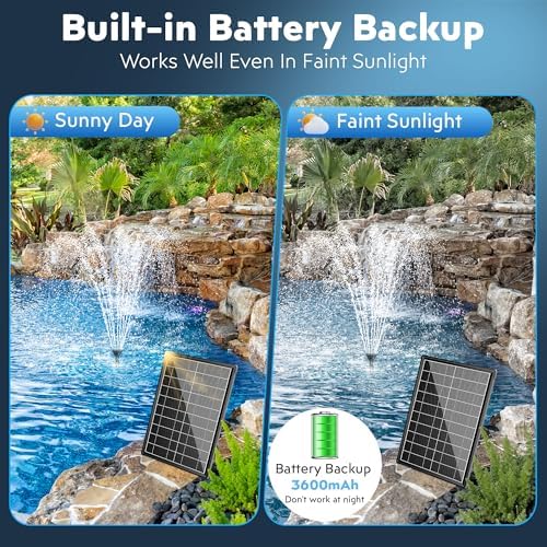 Biling Solar Pond Filter Fountain with Battery Backup 8W Solar Fountain Pump with 3600mAh Battery Filter Clean for Small Pond Water Feature Waterfall, Work Stable in Daytime