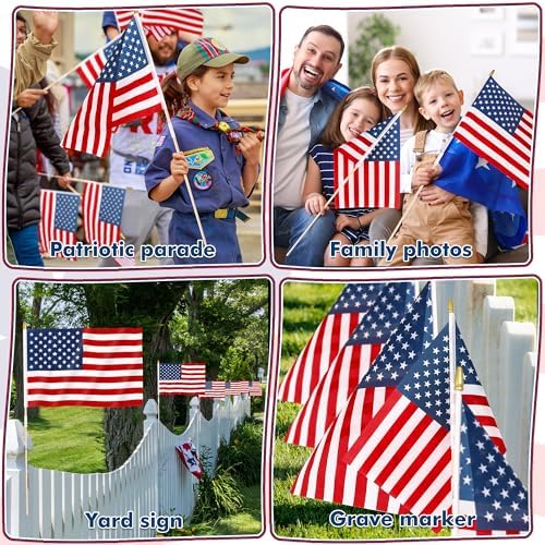 12 Pcs 12x18 In American Flags for Outside, 4th of July Grounded Decorations Outdoor Weatherproof USA Handheld Stick Flag for Memorial Day Outside Patriotic Decor Fourth of July Accessories