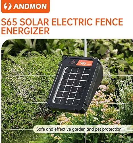 S65 0.065J Solar Electric Fence, 2 Miles Solar Fence Charger for Preventing Bears, Raccoons, Skunks Intruding, Solar Electric Fence Charger with Grounding Rod