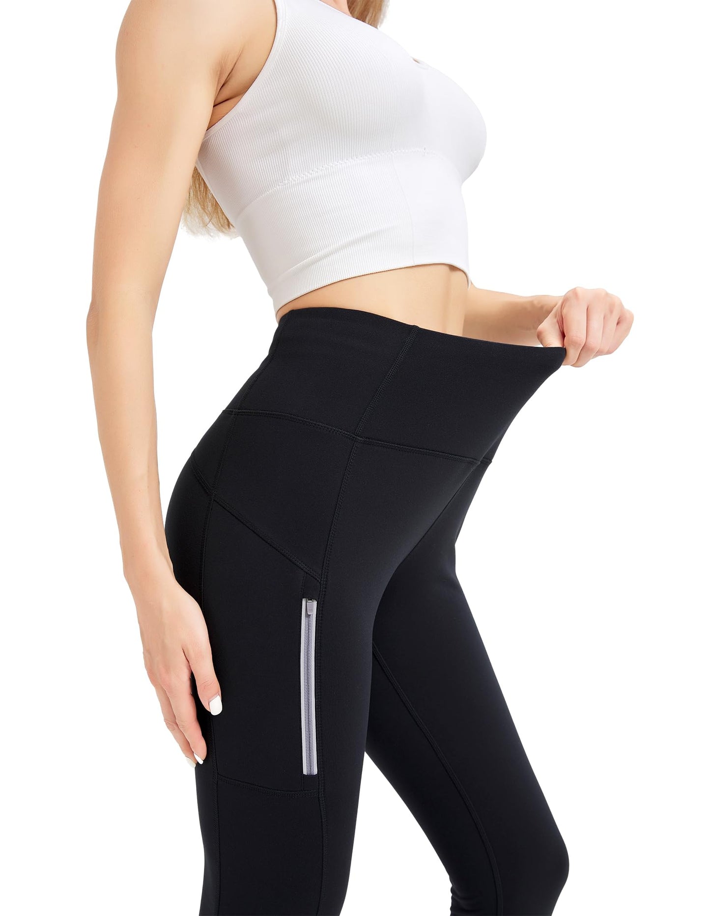 CHARM MILES Women’s Winter Yoga Pants Thermal Pants for Women Fleece Lined Leggings with Pockets,Black,XL