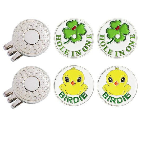 GOLTERS Golf Ball Markers with Hat Clips Value Sets for Men Women Golfer, Removable Attaches Easily to Golf Cap Premium Gifts (birdie clover)