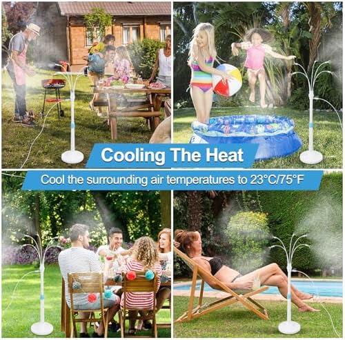 Misters for Outside Patio, Standing Misting Cooling System, Portable Outdoor Water Mist Hose Kit, Adjustable 45.7in Height & 5 Spray Nozzles for Backyard Garden Pool Tanning BBQ Cool Kids Pet Playing