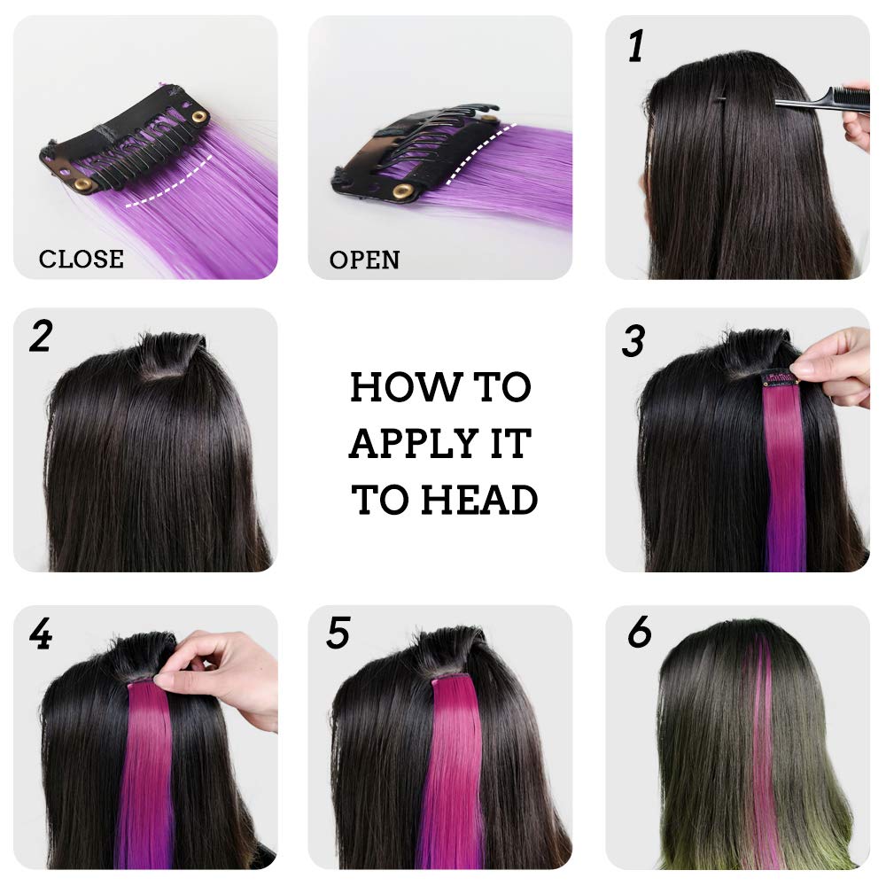 KGBFASS Colored Clip in Hair Extensions 20Inch Straight Syntactic Pink Color Hairpiece Rainbow Party Highlights for Women Girls Kids 16Pcs (Pink Ⅱ)