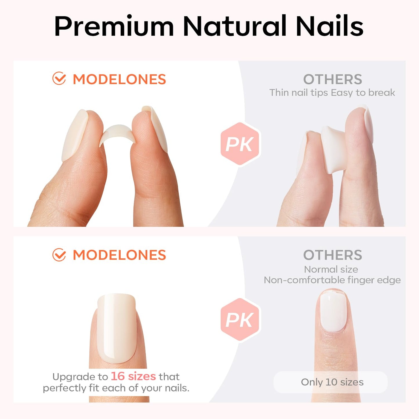 Modelones Press on Nails, Red Chrome French Short Square Fake Nails, Spring Easter Reusable Nail Kit with Nail Glue Adhesive Tabs Mini Nail File, Nails Press Ons 32Pcs16 Sizes, Women Girl Gift