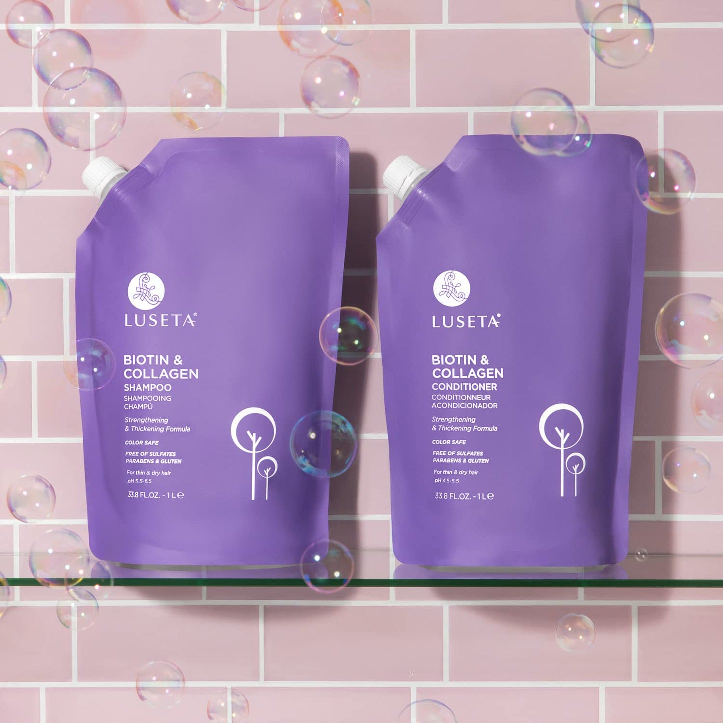 Luseta Biotin & Collagen Conditioner Pouch 33.8oz Thickening & Strengthening for Thin and Fine Hair, Hydrating Hair Growth, Repair Damaged Hair for Men and Women, Sulfate Free