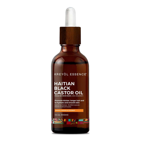 Kreyol Essence - Haitian Black Castor Oil for Skin and Hair, Glass Bottle - Fuller-Looking Hair, Hexane Free, Natural Humectant
