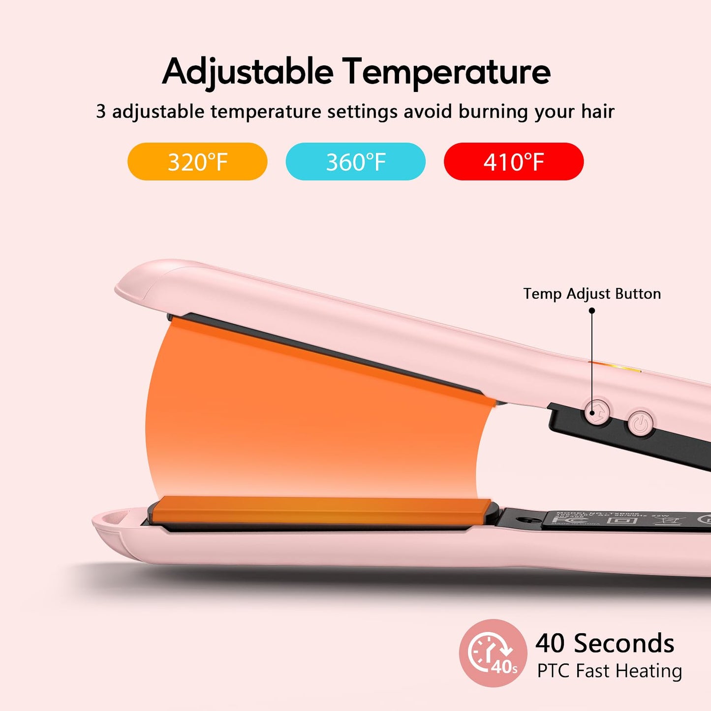 Terviiix Mini Flat Iron Hair Straightener, Adjustable Temperature, Travel-Size, 1/2" Ceramic Plates, Dual Voltage, Auto-Off, Pink