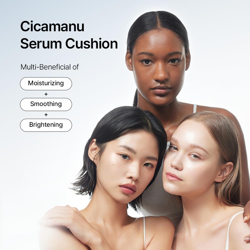 Parnell Cicamanu Serum Cushion - Moisturizing Foundation for Soothing, Coverage, Glass Skin and Lightweight for Sensitive and Dry Skin Pearl Skin (0.52 Fl Oz) (33N)