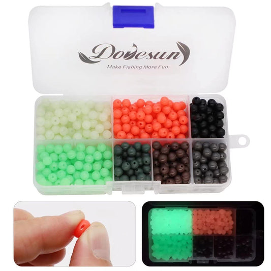 Dovesun Soft Rubber Fishing Beads Fishing Accessories Fishing Bait Eggs 7 Colors Round Fishing Beads with Fishing Tackle-Box 0.23in(600pcs)