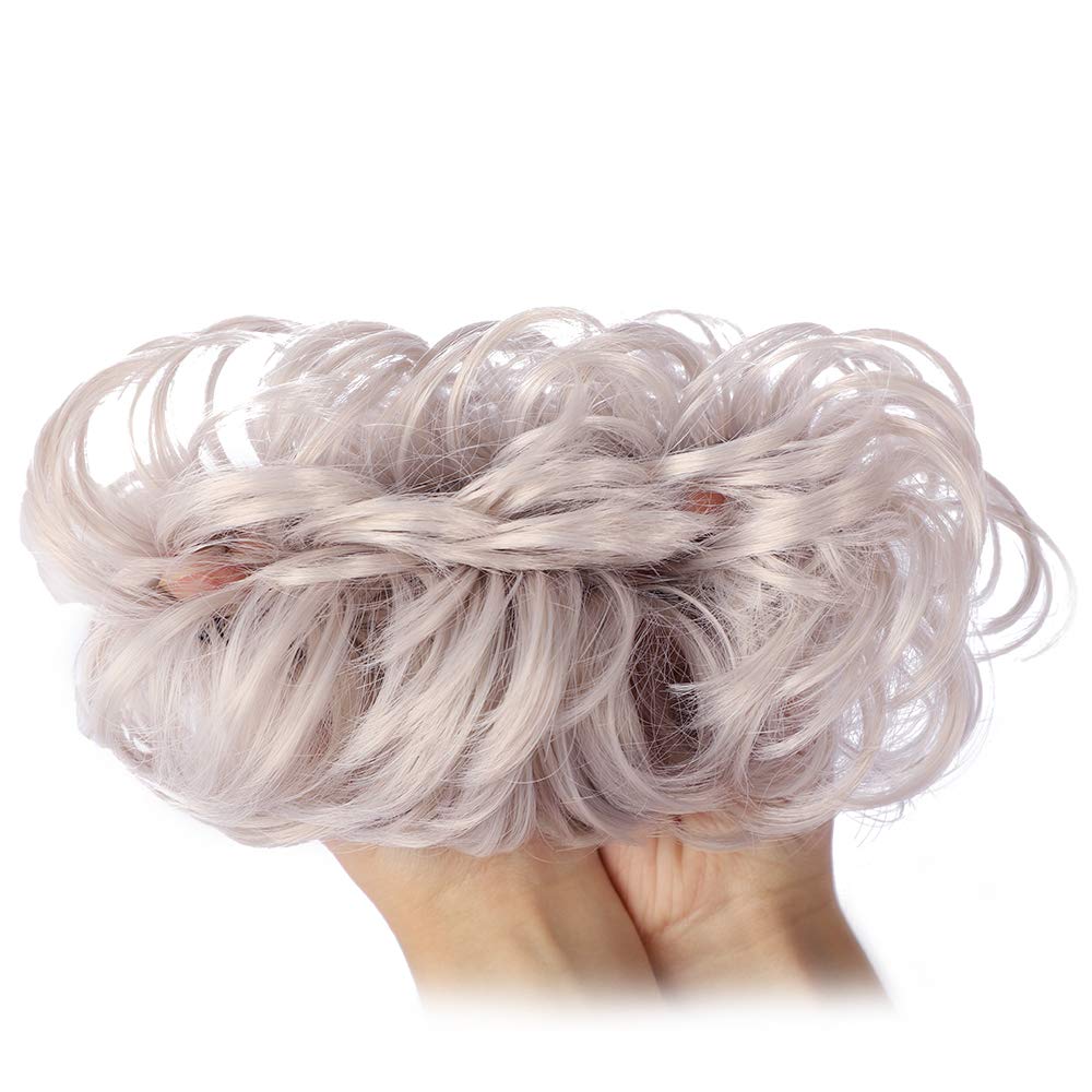 MORICA 1PCS Messy Hair Bun Hair Scrunchies Extension Curly Wavy Messy Bun Hair Synthetic Chignon Hairpieces for Women (T4503# (Silver Grey))