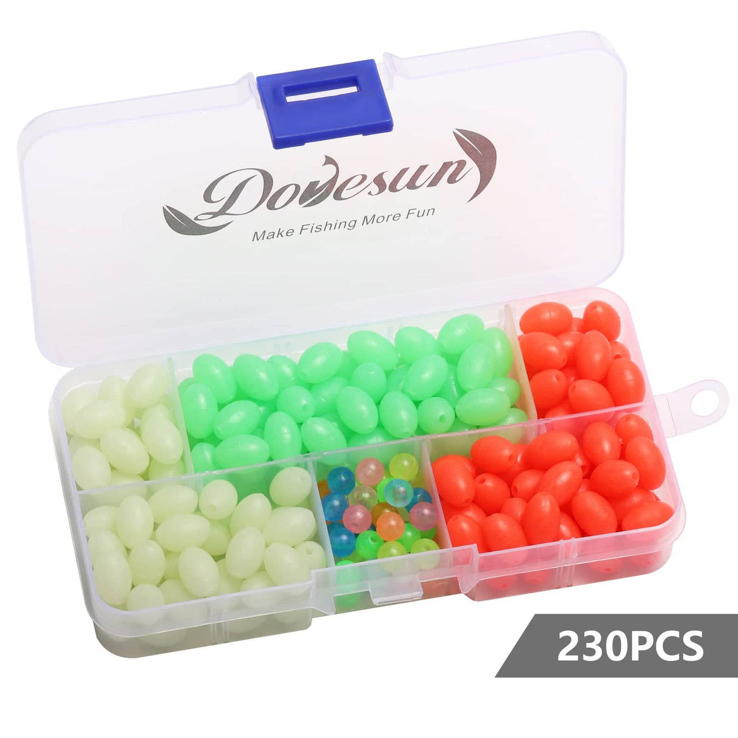 Dovesun Soft Rubber Fishing Beads Fishing Accessories Fishing Bait Eggs Oval Luminous Fishing Beads with Fishing Tackle-Box 0.31 * 0.47in(230pcs)