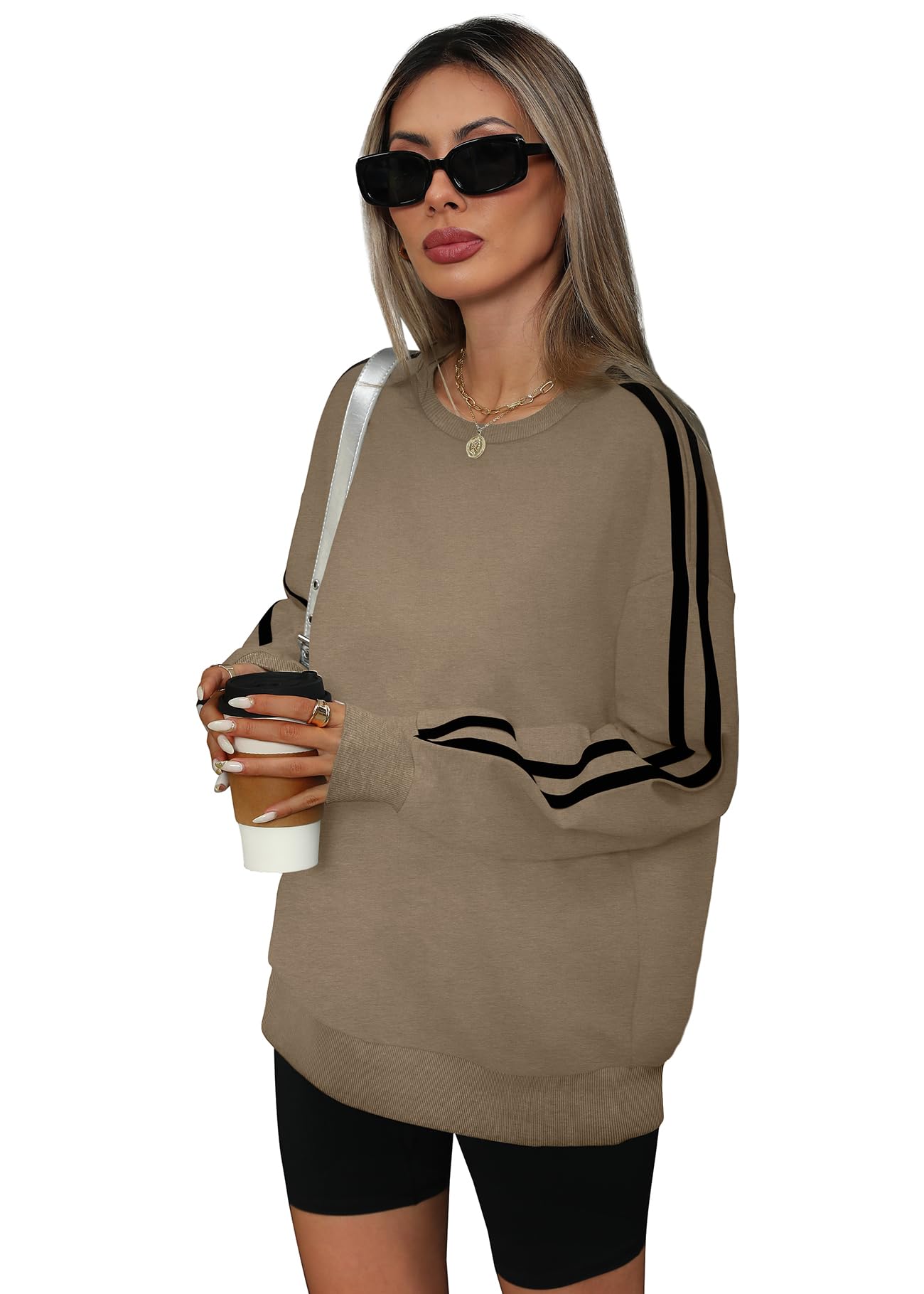 WIHOLL Womens Tops Oversized Shirts Pullover Long Sleeve Fall Sporty Shirts Color Block Loose Fit Green Winter Clothes XL