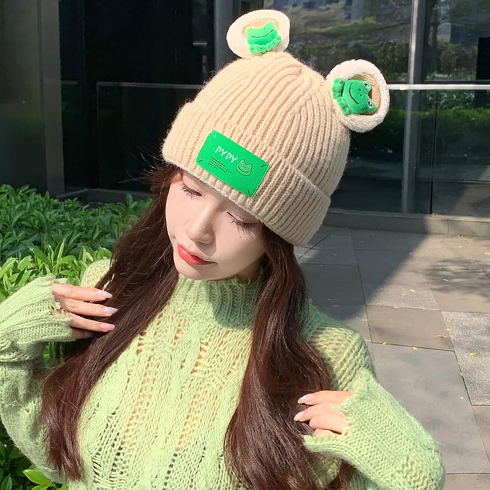 Knit Frog Hat Winter Hats Warm Winter Hats for Women Cute Animal Skull Hat Cap Slouchy Beanie Cap Beanies Women 2023 Green