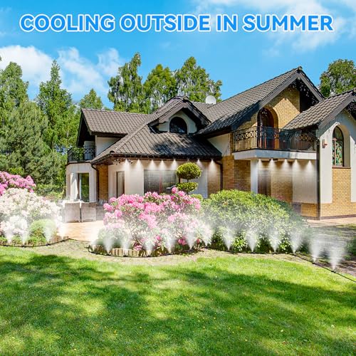 Misters for Outside Patio with Water Filter, Patio Misters for Cooling Outdoor, 66FT (20M) Misting Line 18 Brass Misters Metal Adapter(3/4"), Misting System Kit for Garden Greenhouse Gazebo Trampoline