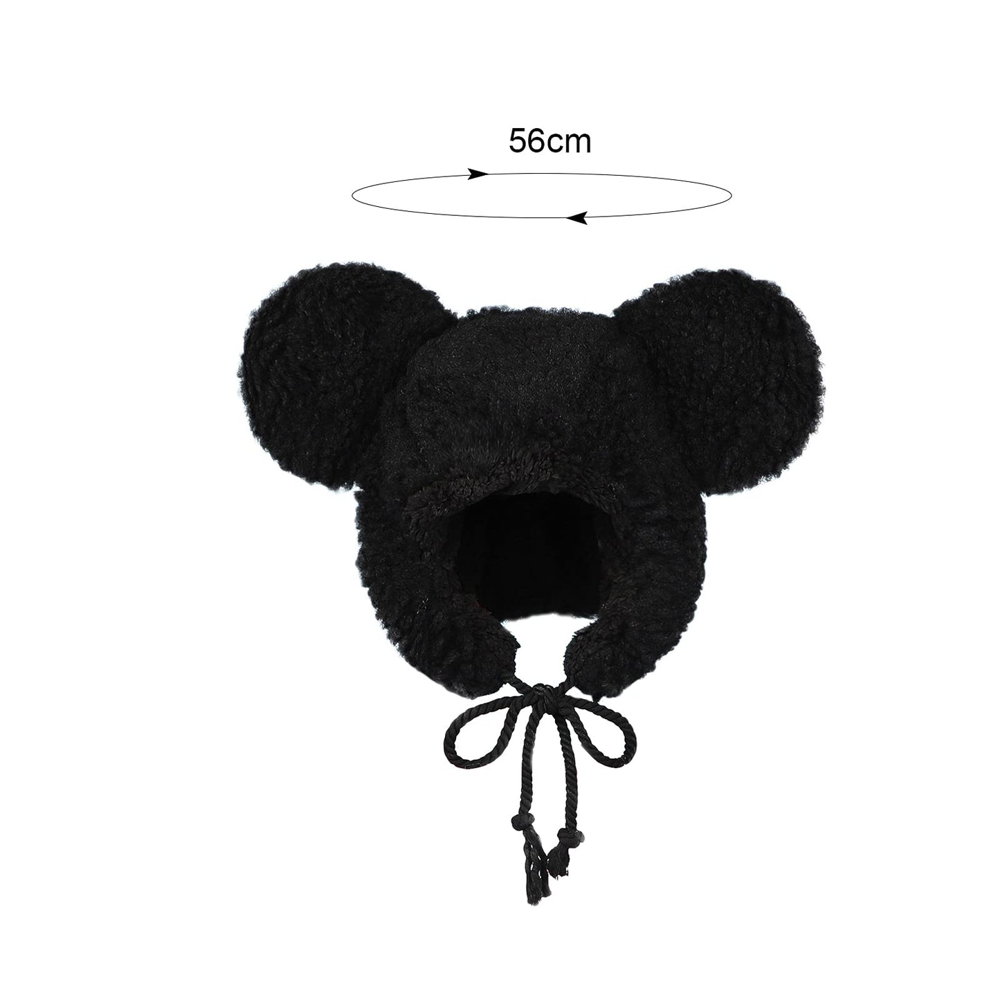 Cute Fuzzy Bear Hat with Ear Flap Faux Fur Ushanka Windproof Warm Trapper Cap Winter Thermal Hat for Girls Women Black