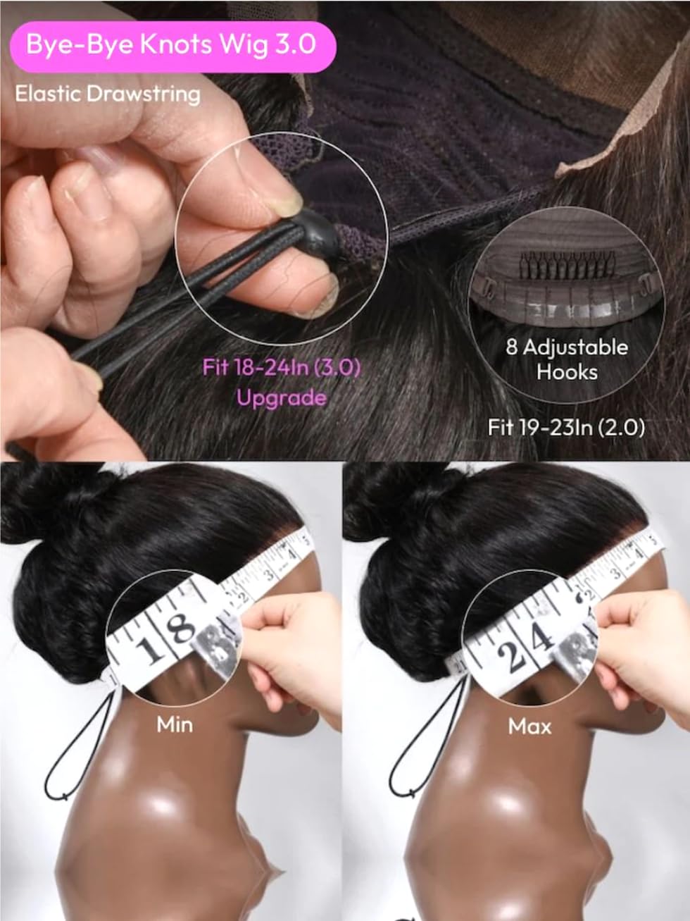 UNICE Bye Bye Knots Wig Water Wave 7X5 Lace Front Wigs Human Hair with Elastic Drawstring Glueless Human Hair Wig Pre Plucked Pre Cut Bleached Knots 180% Density 16 inch