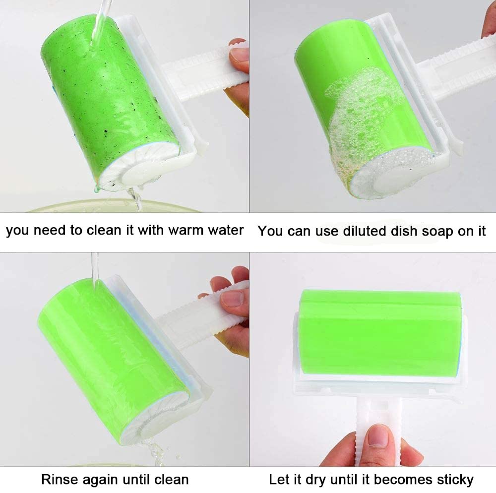 Sticky Gel Lint Roller 5 Pack, Reusable Washable Lint Roller Portable Pet Hair Remover Cleaner with Cover for Clothes, Pet Hairs, Carseats, Include Medium/Small Size (Green)