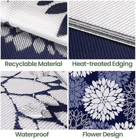 LuxStep Outdoor Rug Waterproof Outdoor Plastic Straw Rug Reversible Patio Rug Mat Outdoor Decor Large Area Mats for RV, Picnic, Backyard, Deck, Balcony, Porch, Beach, Camping, 6'x 9',Blue