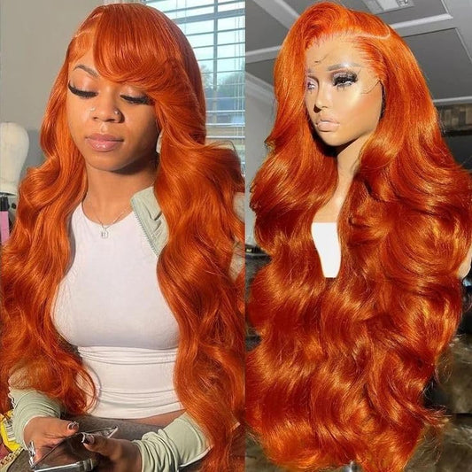 MARRY MOON 200 Density Ginger Wig Human Hair 9x6 Ginger Lace Front Wigs Human Hair Body Wave Hd Lace Frontal Wigs Human Hair Pre Cut Colored Orange Wig for Women Glueless Wigs