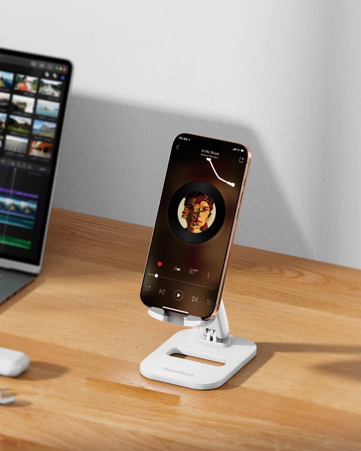 SupeDesk Foldable Phone Stand, Adjustable Cell Phone Holder, with Anti-Slip Strips, Portable Phone Stand for iPhone, Samsung, All Smartphones, White