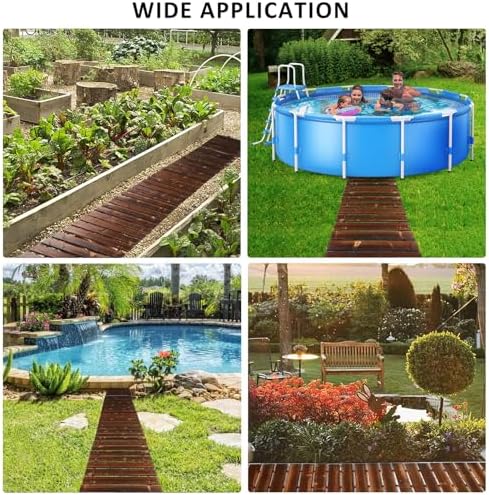 8.2 Ft Wooden Garden Pathway - Weather Resistant Carbonized Pine Roll Out Decorative Walkway, Boardwalk Pathway Pavers for Outside Stepping Stones Outdoor Flooring Patio Beach Pool Backyard