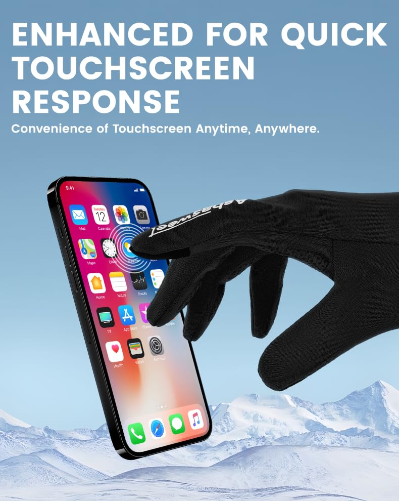 AsbaSweet Running Gloves, Warm Gloves Touch Screen Winter Lightweight Windproof Gloves for Cycling, Biking, Sports - Non-Slip, Elastic Cuff - Gloves for Women Men Cold Weather (Black, Small)