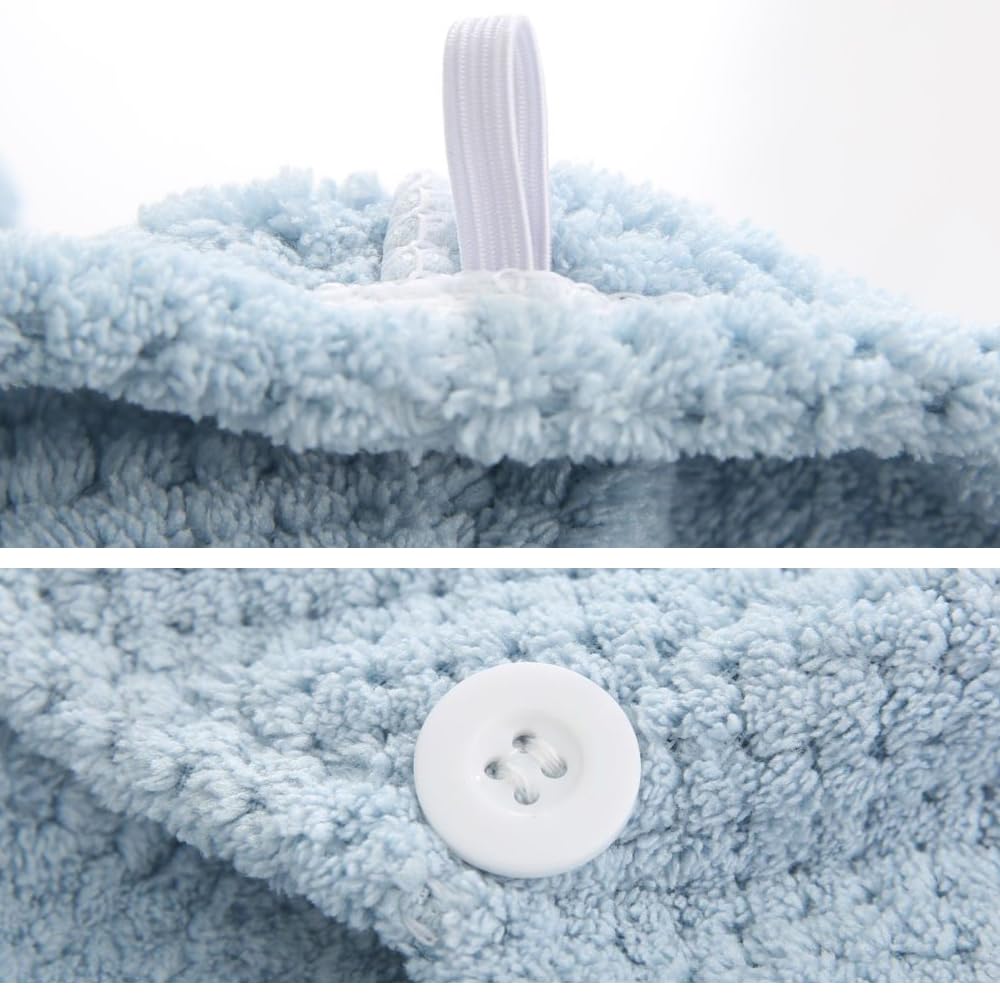 M-bestl 2 Pack Absorbent Microfiber Hair Towel Wrap,Anti-frizz Hair Drying Towel with Button to Dry Hair Quickly,25.6X9.8 inch (Gray&Blue)