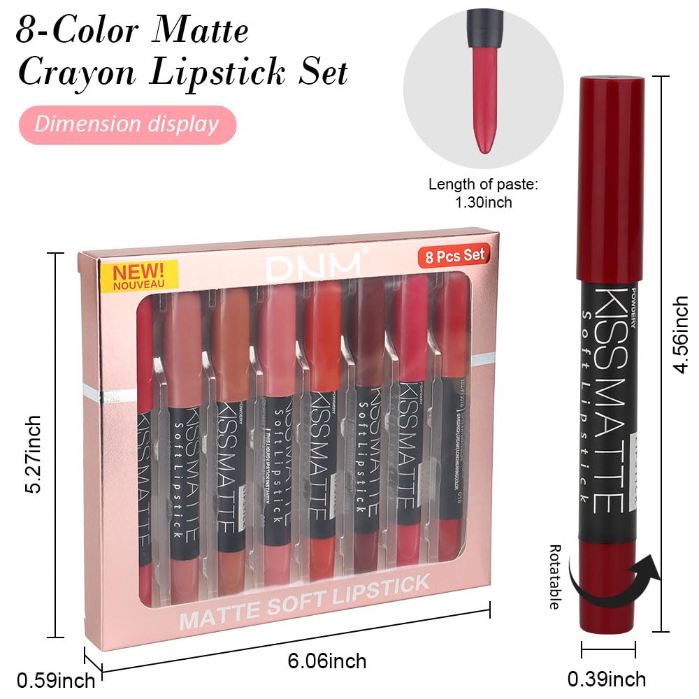 evpct 8Pcs Matte Lipstick and Lip Crayon Lip Liner Pencil Pen Set for Women Dark Ruby Deep Red Nude Beige Chestnut Brown Mauve Plum Purple Wine Red Matte Lip Liner Crayon and Liquid Lipstick 03