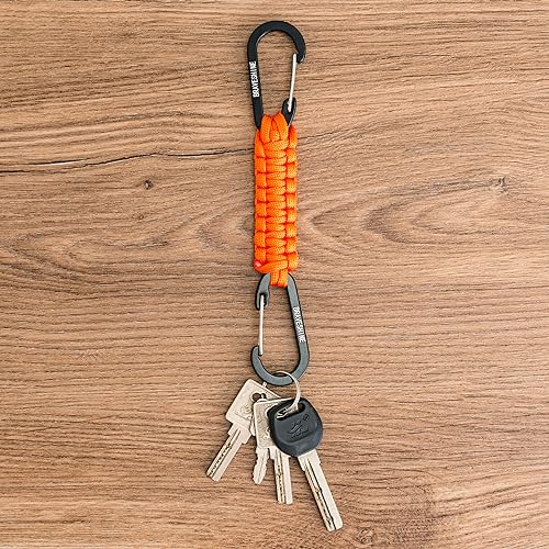 BRAVESHINE 1 Black 1 Orange Paracord Keychain Hooks Carabiner Clips, Lanyard Hanger D Ring Heavy-weight Stroller Hooks Holder for Water Bottle, Key, Backpacks, Tools, Men, Women