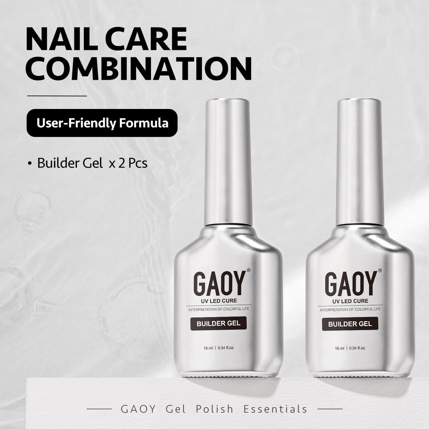 GAOY 2 Pcs 16ml Clear Builder Gel for Nails, Nail Strengthener in a Bottle, Nail Extension Hard Gel, Soak Off Long Lasting UV Gel, Base Coat Top Coat Needed