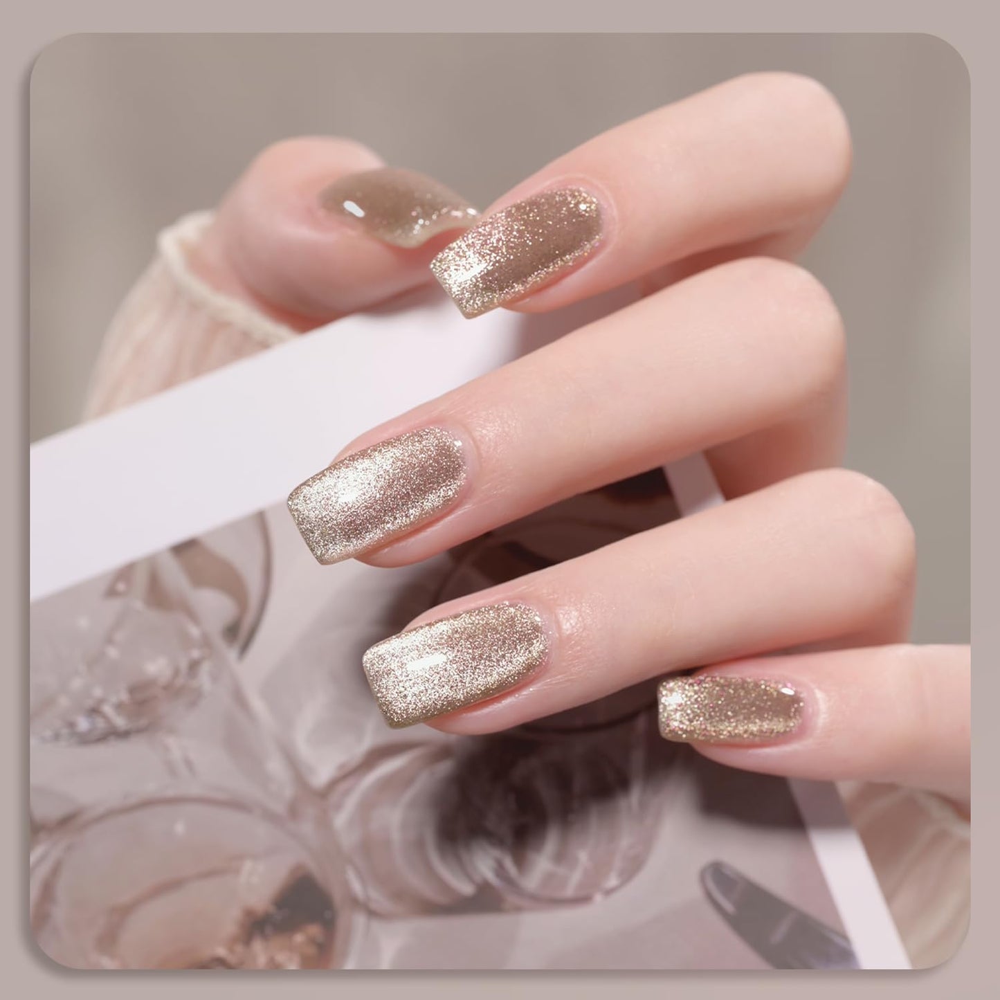 GAOY Champagne Glassy Cat Eye Gel Nail Polish, 16ml Glitter Holographic Nail Polish with Magnet, Reflective Translucent UV Gel, 2157 Fall Elegance