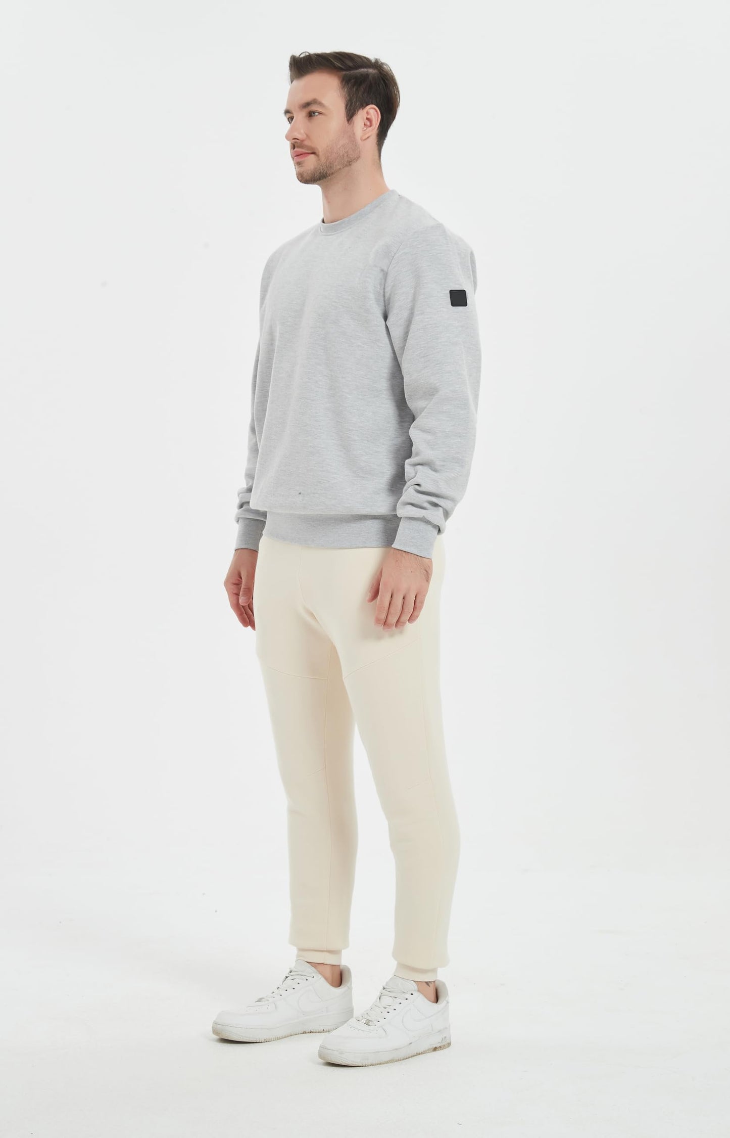 Tronjori Men's High Waisted Fleece Sweatpants Fall Winter Athletic Jogger Pants Lounge Trousers Elastic Waistband(S,Beige)