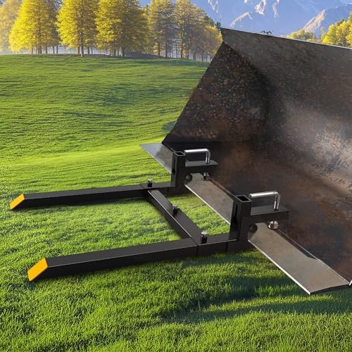 AUTOSAVER88 43" Clamp On Pallet Forks for Tractor Bucket, Heavy Duty 2000lbs Quick Attach Skid Steer Loader Pallet Fork with Adjustable Stabilizer Bar, Black