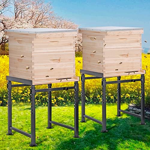 Adjustable Metal Hive Stand, Sturdy Beehive Stand Adjustable Height 15” - 19” & Adjustable Width 14.5” - 24.5”, Easy to Assemble Bee Stand for Beekeeping