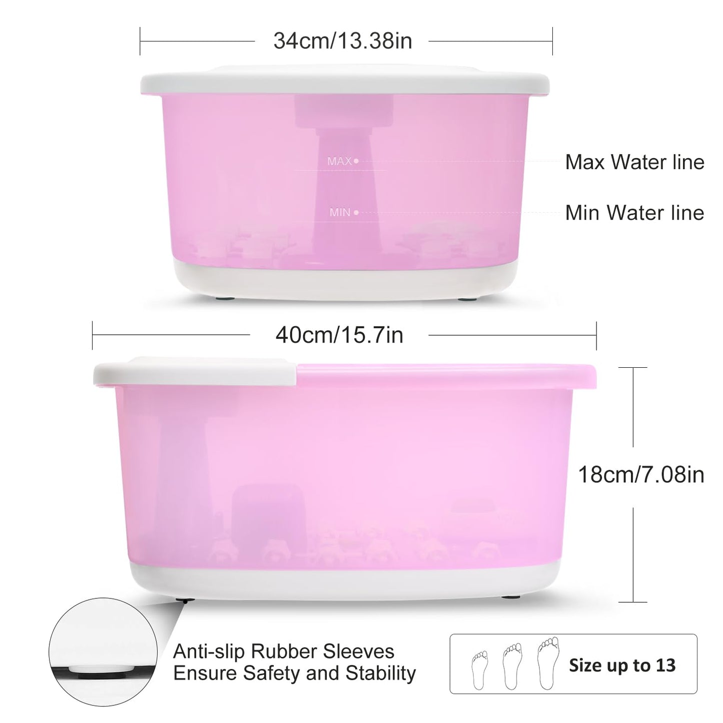 Foot Spa Bath Massager with Heat Bubbles and Vibration Massage and Jets, 16 OZ Calming Lavender Foot Soak Epsom Salt, Foot Soaker with Red Light, 22 Massage Rollers, Adjustable Temp - Pink