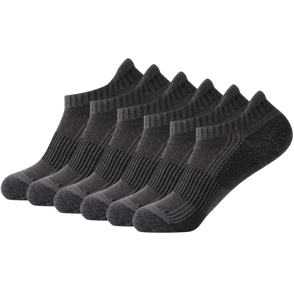 FOOTPLUS Womens Copper Golf Socks Mens Winter Warm Thick Cushioend Odor Free Low Cut Mesh Breathable Arch Support Athletic Running Jogging Hiking Socks, 6 Pairs Dark Grey, Medium