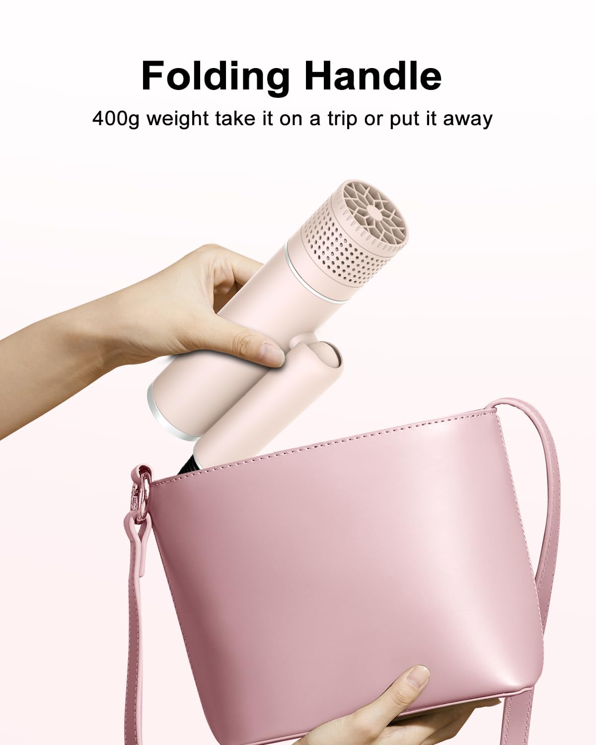 7MAGIC Foldable Hair Dryer, Powerful Ionic Blow Dryer for Fast Drying, Travel Hair Blow Dryer with Storage Bag, Lightweight Portable Hairdryer for Women, Cold/2 Heating/2 Speed Settings, Pink
