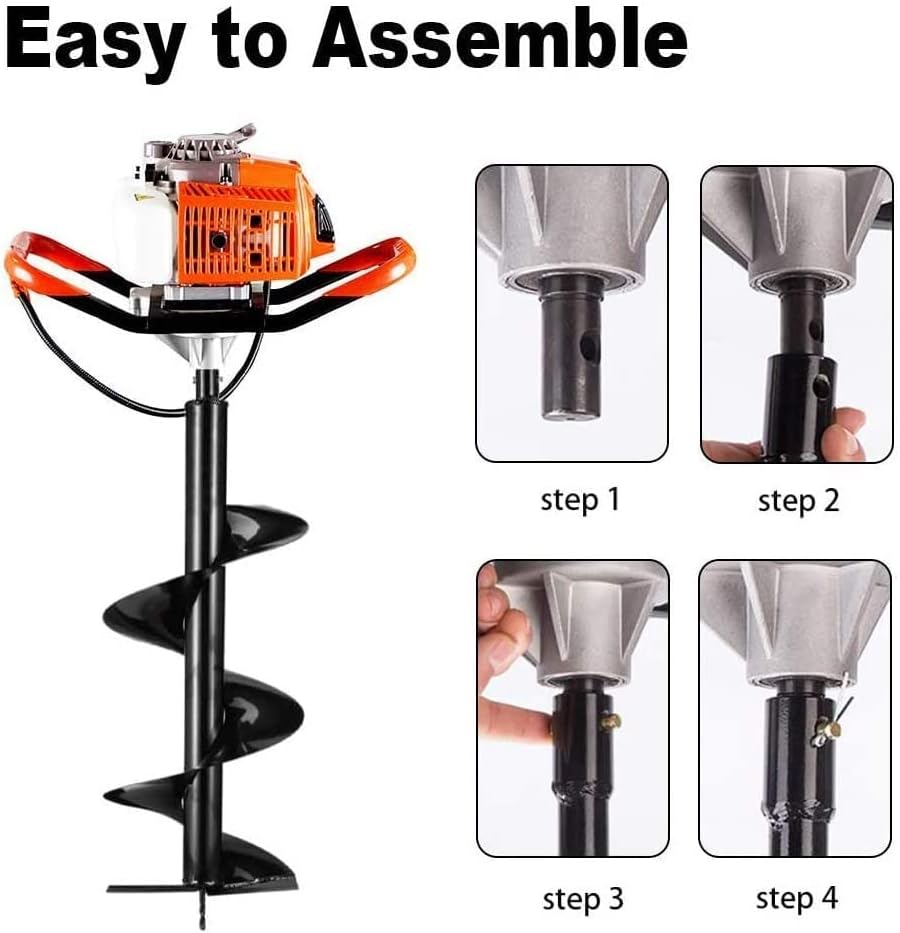 72cc Post Hole Digger 2-Stroke Petrol Gas Powered Earth Digger with 2 Extension Rods + 3 Auger Drill Bits (4" 8" & 12") for Farm Garden Plant