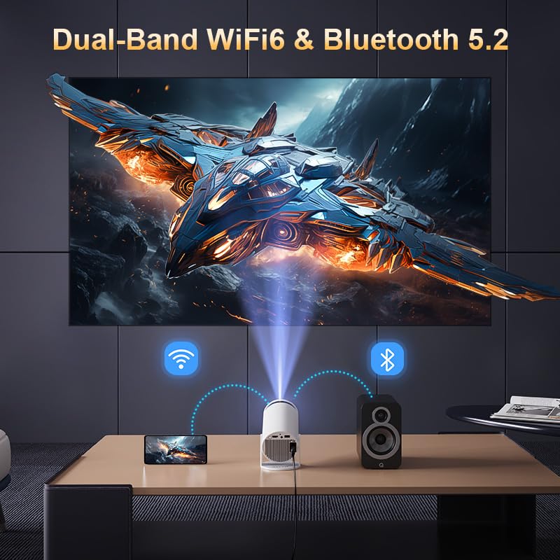 Mini Projector with Latest Android 13 - 2025 Portable Movie Projector with WiFi 6 Bluetooth 5.2: Built-in Apps, 4K/1080P Support, Auto Keystone, 180° Rotatable, 40"-130" Big Screen Video Projector