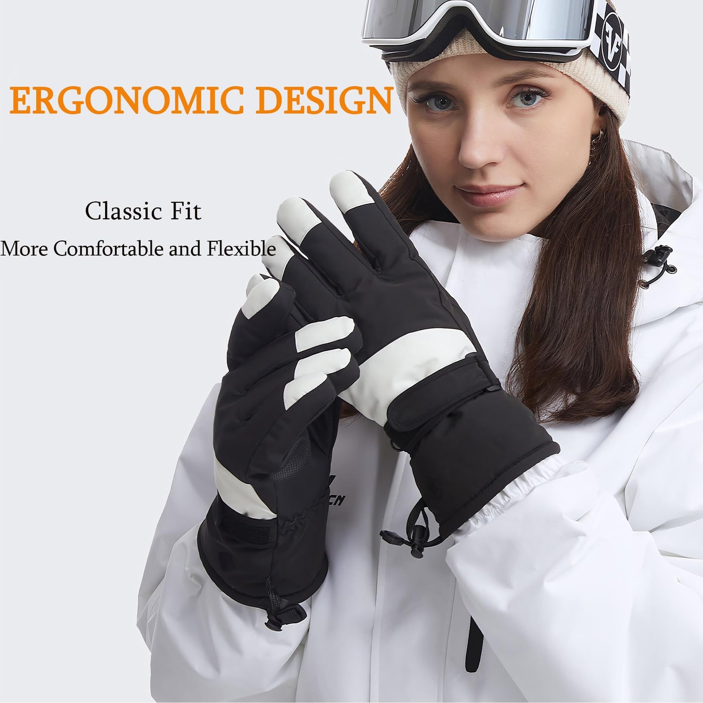 Ohhvvow Winter Ski Snow Gloves Men Women, 10-Finger Waterproof Windproof Touchscreen Snowboard Gloves Insulated Warm Winter Snowmobile Gloves for Extreme Cold Weather