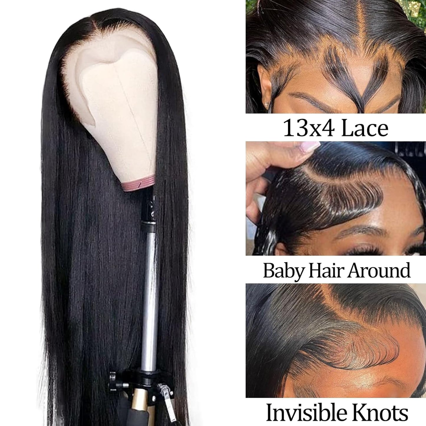 Straight Lace Front Wigs Human Hair Pre Plucked Baby Hair 180 Density 13x4 HD Lace Frontal Wigs Human Hair Brazilian Virgin Human Hair Wigs for Women Natural Color 28 Inch