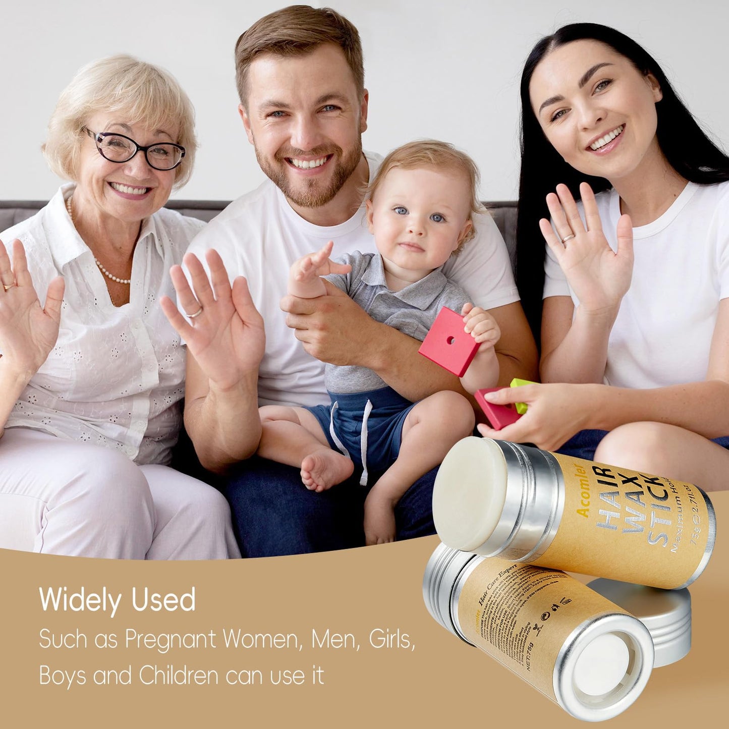 Acomler Hair Wax Stick,Wax Stick for Hair,Hair Wax Stick for Flyaways,Flyaway Hair Tamer Stick,Edge Control Slick Stick for Hair Non-greasy,Styling Hair Pomade for Women&Kids (Hair Wax Stick 2 Pack)