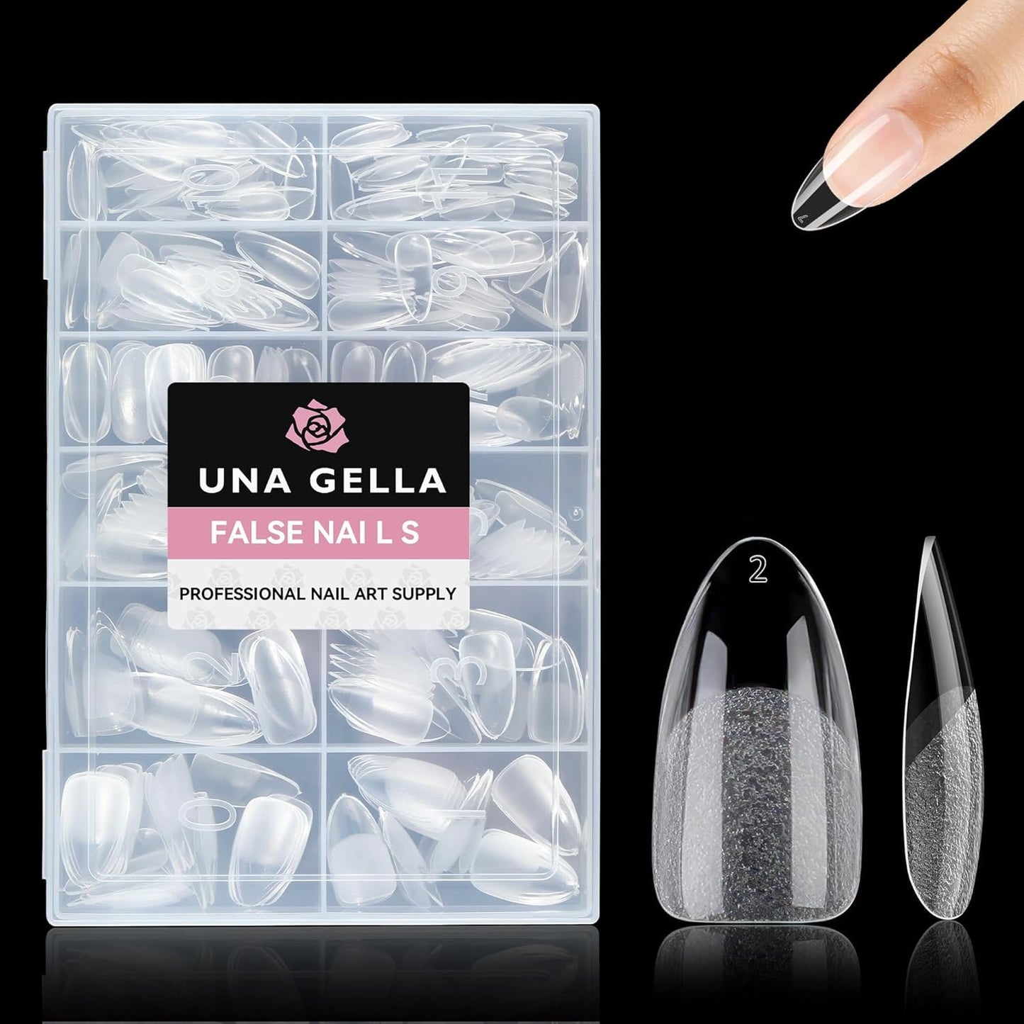UNA GELLA Almond Nail Tips, 312pcs Medium Pointed Almond Fake Nails Tips Pre-shape Half Matte Full Cover Clear Acrylic Press On Nails No C Curve For Nail Extension Nail Art DIY Salon 12 Sizes
