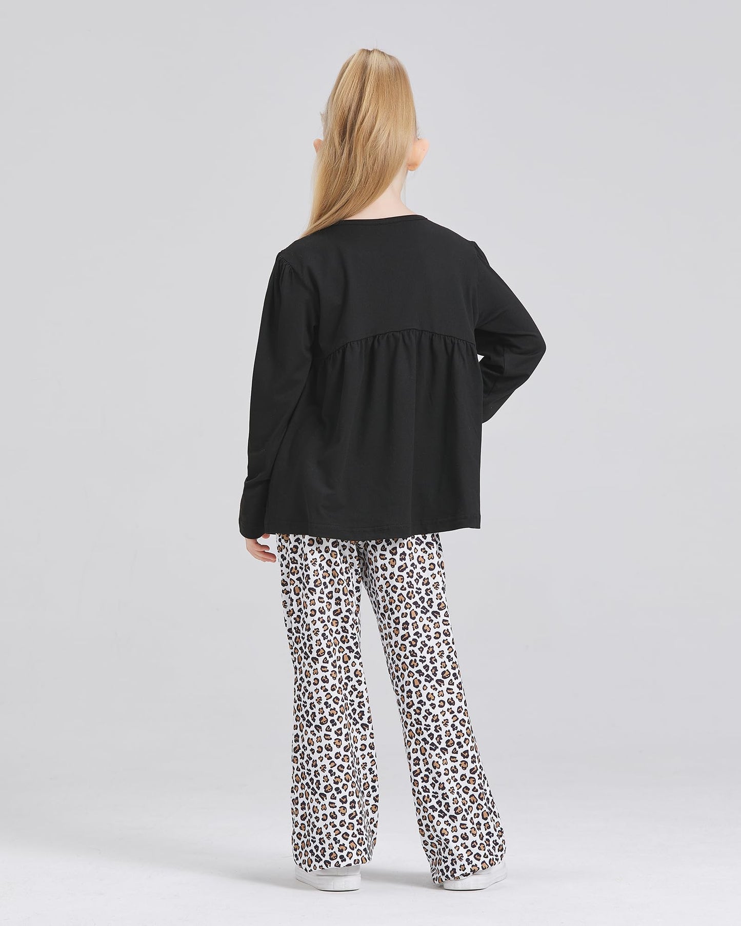 Handfrog Fall Clothing Leopard Flare Pants Long Sleeve Shirts 2023 Trendy 2 PCS Matching Lounge Set Clothes