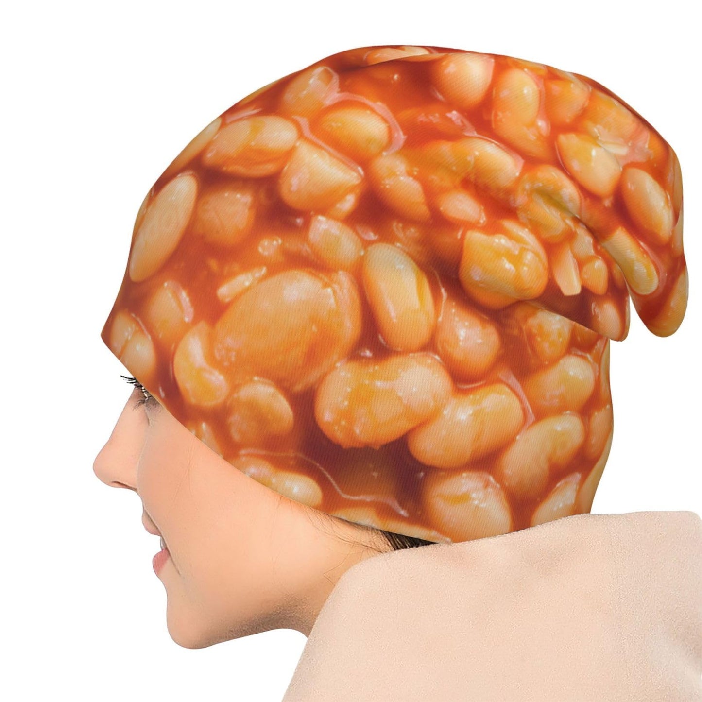 Funny Baked Bean Beanie Winter Hats Chemo Hat Cancer Headwear Knitted Hats Baggy Slouchy Skull Cap Nightcap for Men Women