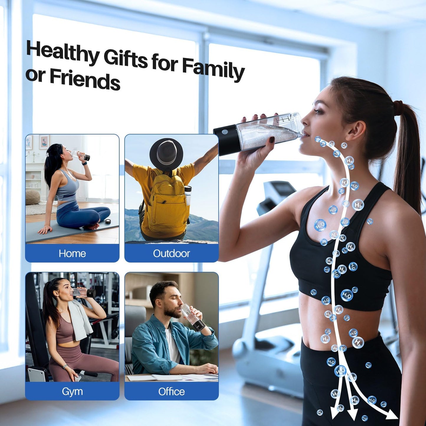 MOVOCA Upgrade Hydrogen Water Bottle, 3Min 2200PPB Rapid Hydrogen Water Generator -SPE PEM Tech, 14OZ Portable Hydro Water Machine, Health Care Gifts for Husband, Wife, Family, Friends, Travel