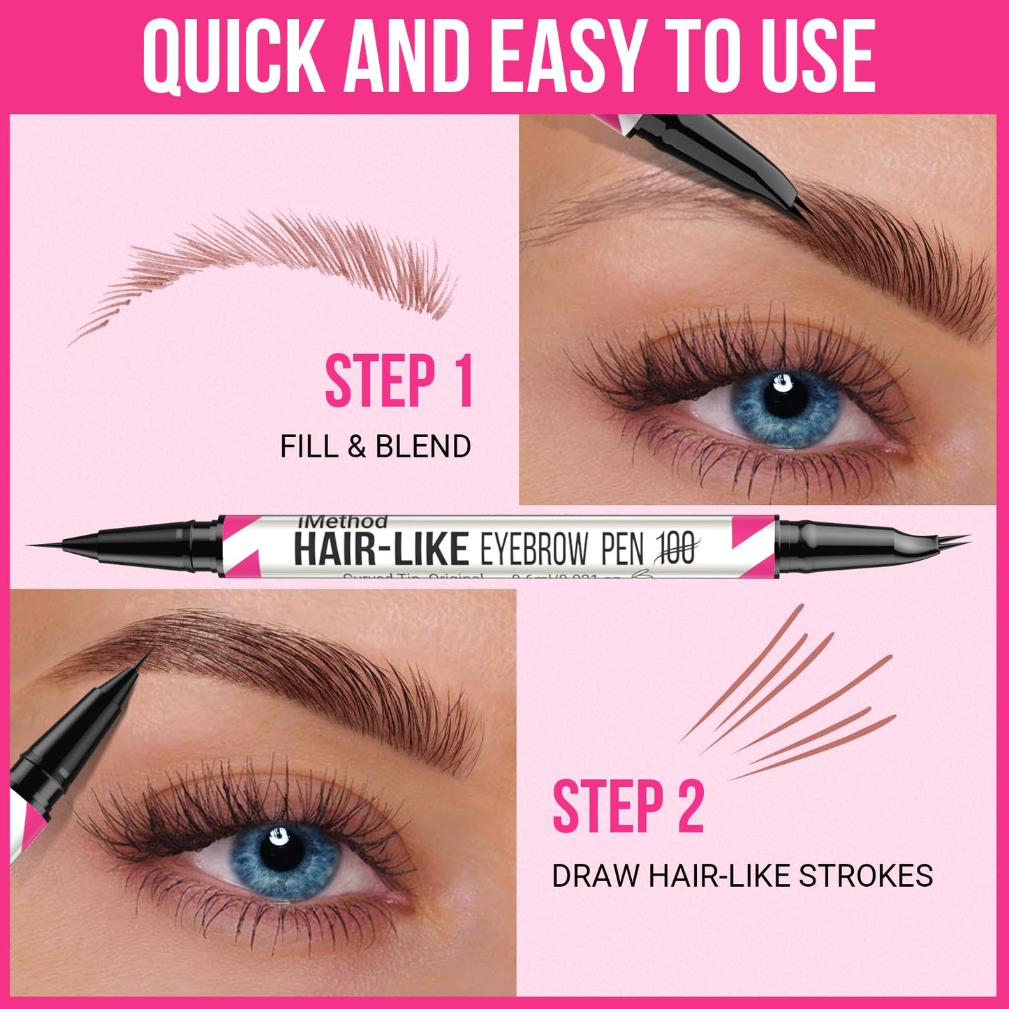 iMethod Curved Eyebrow Pen - 2-in-1 Dual-Ended Eyebrow Pencil with Curved Tip and Precise Brush-Tip, Microblading Pen for Natural Hair-Like Brows, Long Lasting, Reddish Brown