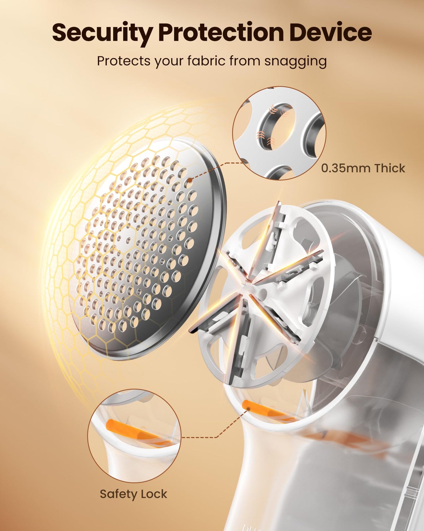 Gaiatop Rechargeable Fabric Shaver, 3-Speeds Electric Lint Remover Shaver with LED Display, 6 Leaf Blade, Sweater Depiller for Clothes, Furniture, Couch, Pills, Fuzz, Balls, White