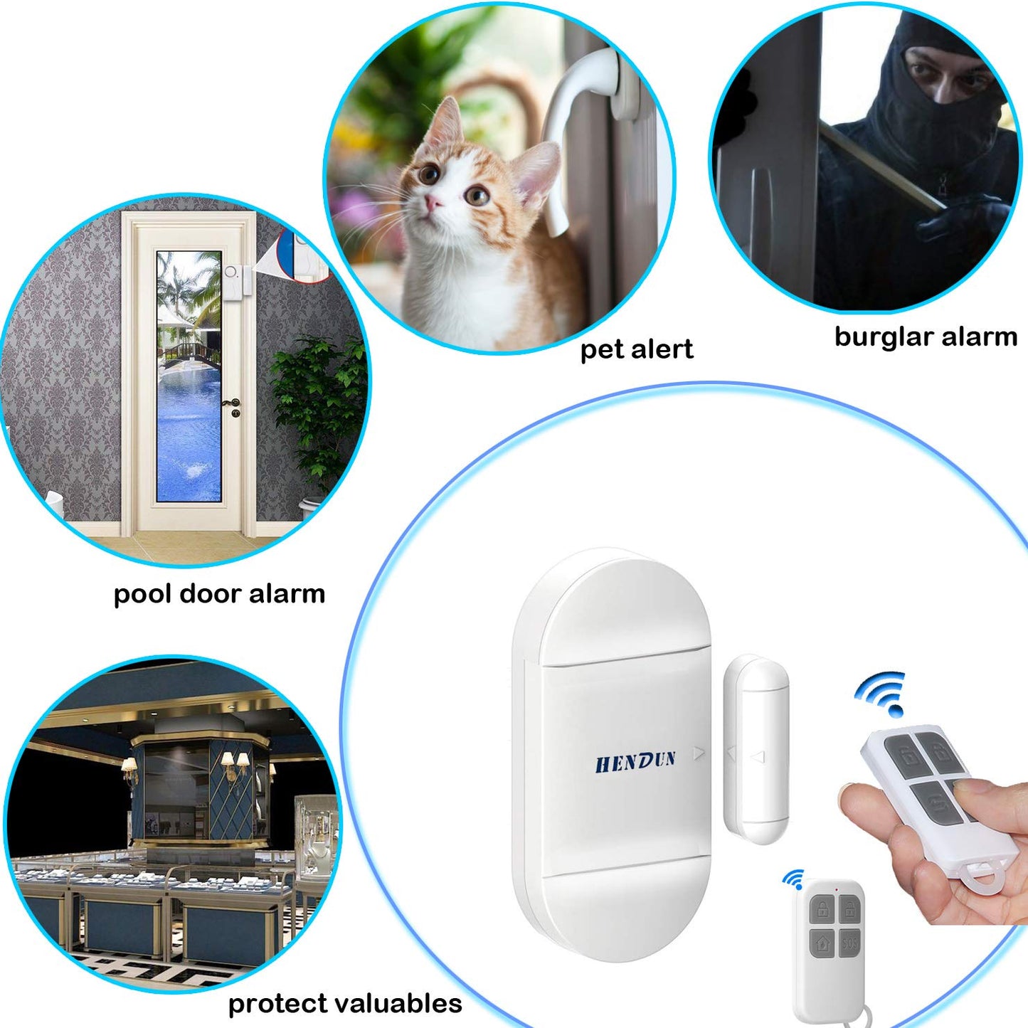 HENDUN Door Chime, Door Alarm for Home Security with 2 Remote Controls, Updated 130dB Bell Sensor, Alert for Pool, Kids Safety, Home Garage, Sliding, Apartment